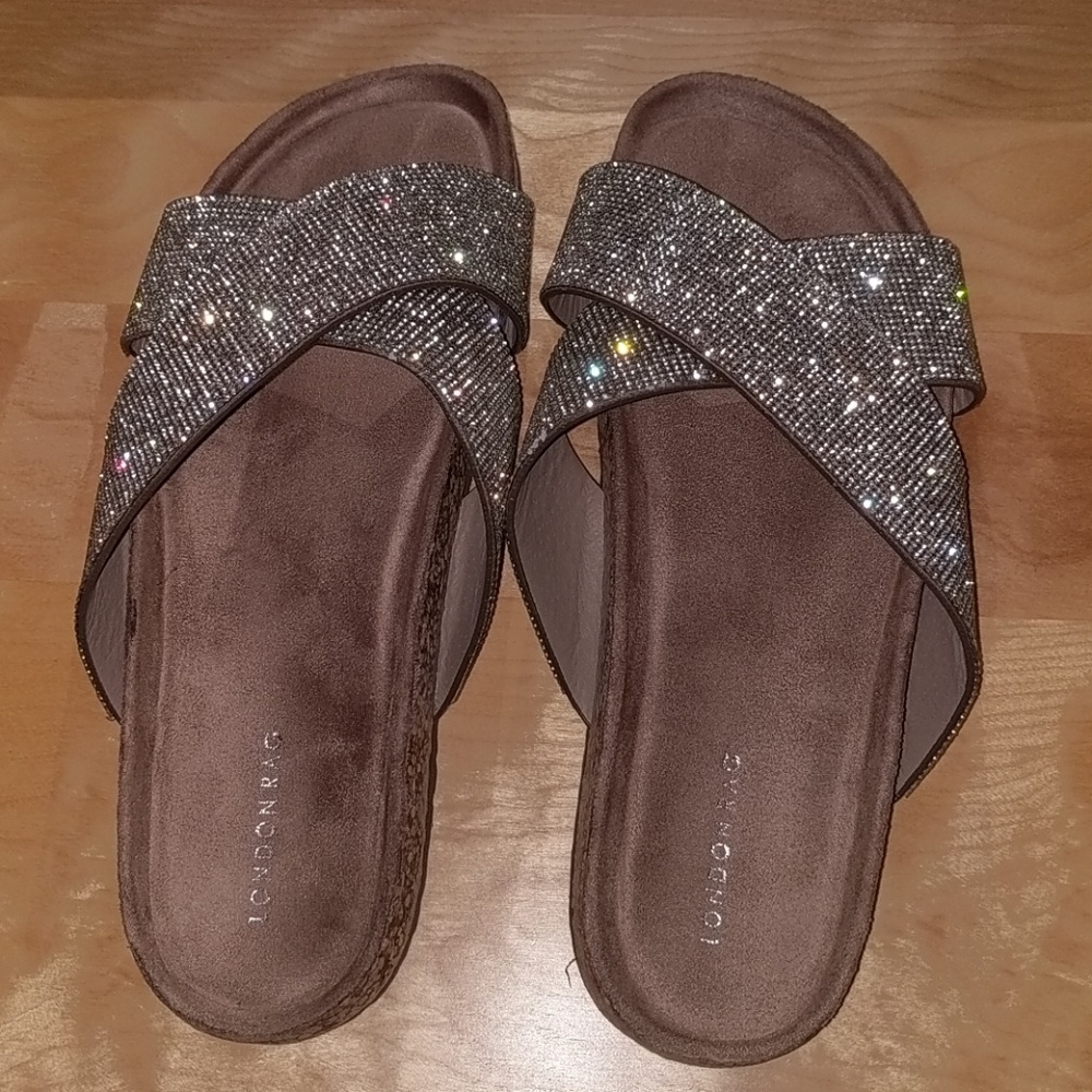 London Rag Gemma Rhinestone Cork Slide Sandal - Picture 4 of 4